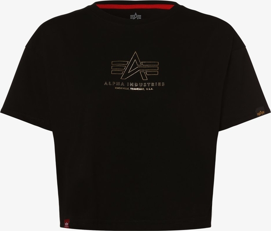 Czarny t-shirt Alpha Industries z krótkim rękawem w młodzieżowym stylu z okrągłym dekoltem