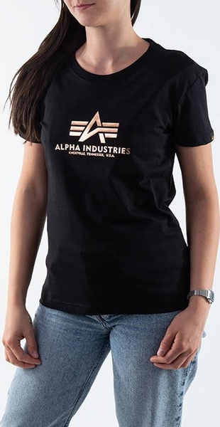 Czarny t-shirt Alpha Industries z okrągłym dekoltem w młodzieżowym stylu