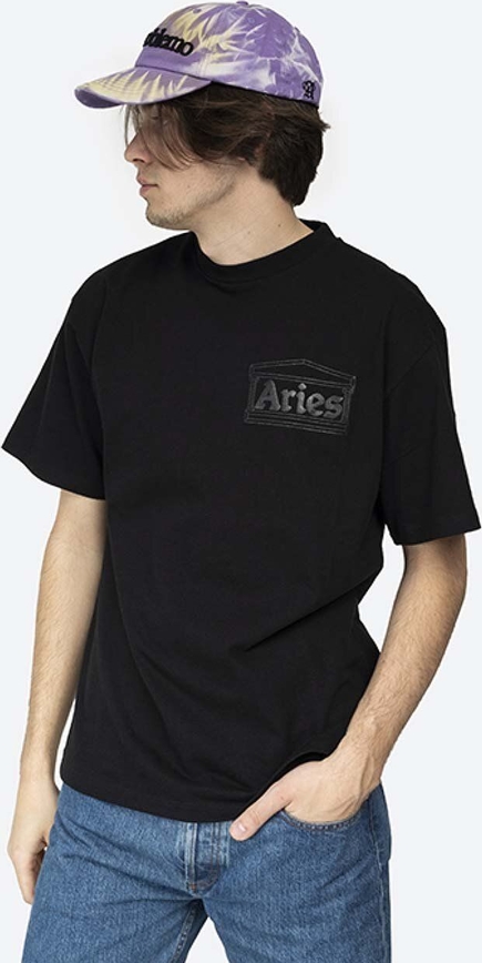 Czarny t-shirt Aries z nadrukiem z krótkim rękawem w młodzieżowym stylu