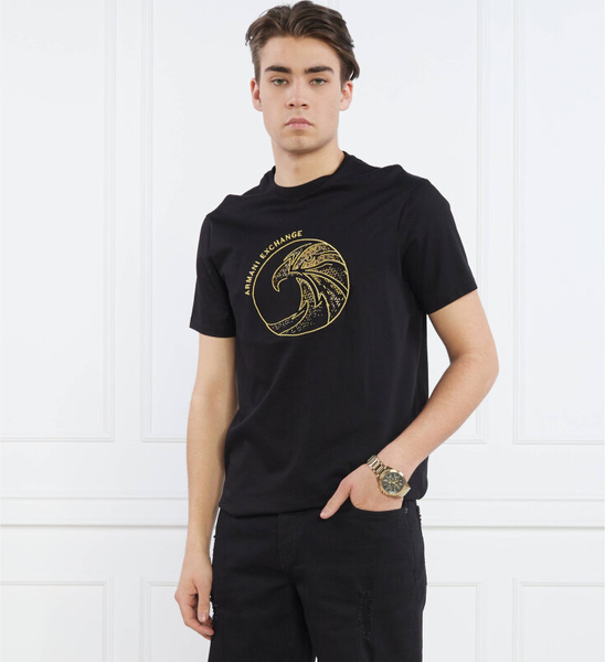 Czarny t-shirt Armani Exchange w młodzieżowym stylu z krótkim rękawem z nadrukiem