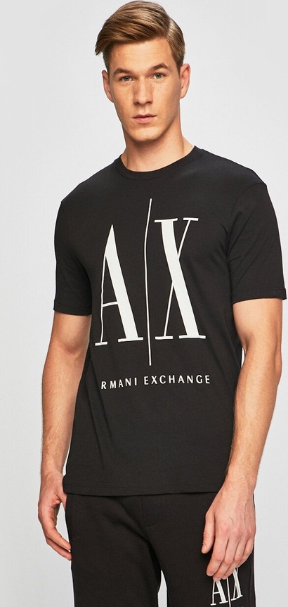 Czarny t-shirt Armani Exchange w młodzieżowym stylu z nadrukiem z krótkim rękawem