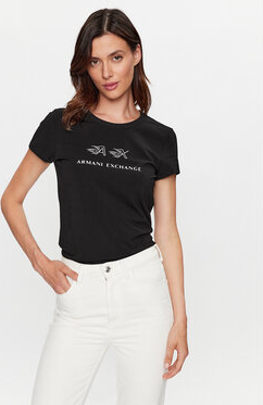 Czarny t-shirt Armani Exchange w młodzieżowym stylu z okrągłym dekoltem z krótkim rękawem