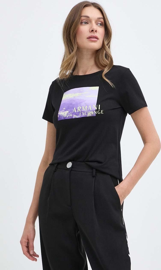 Czarny t-shirt Armani Exchange z krótkim rękawem w młodzieżowym stylu z bawełny