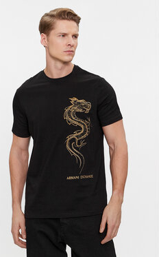Czarny t-shirt Armani Exchange z krótkim rękawem w młodzieżowym stylu z nadrukiem