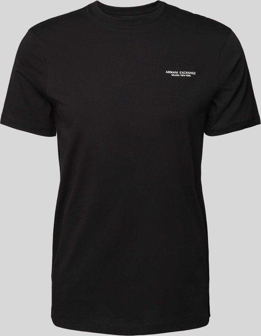 Czarny t-shirt Armani Exchange z krótkim rękawem z bawełny z nadrukiem