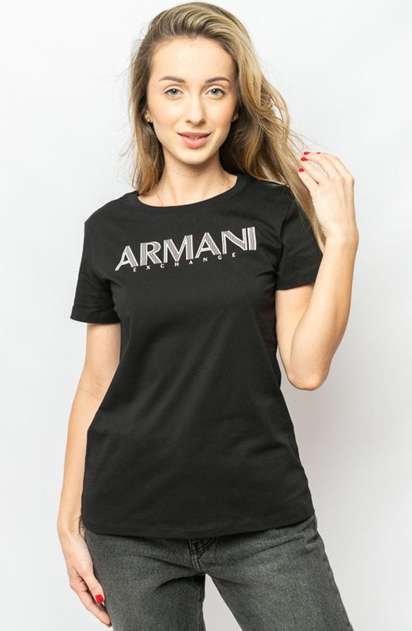 Czarny t-shirt Armani Exchange z okrągłym dekoltem w młodzieżowym stylu