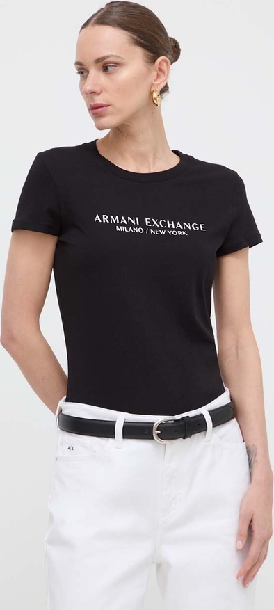Czarny t-shirt Armani Exchange z okrągłym dekoltem z krótkim rękawem z bawełny