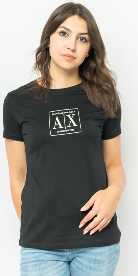 Czarny t-shirt Armani Exchange z okrągłym dekoltem z krótkim rękawem z bawełny