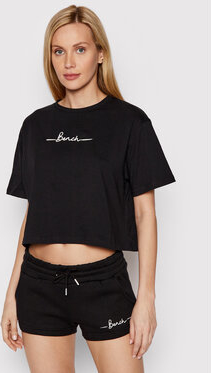 Czarny t-shirt Bench z krótkim rękawem z okrągłym dekoltem w młodzieżowym stylu