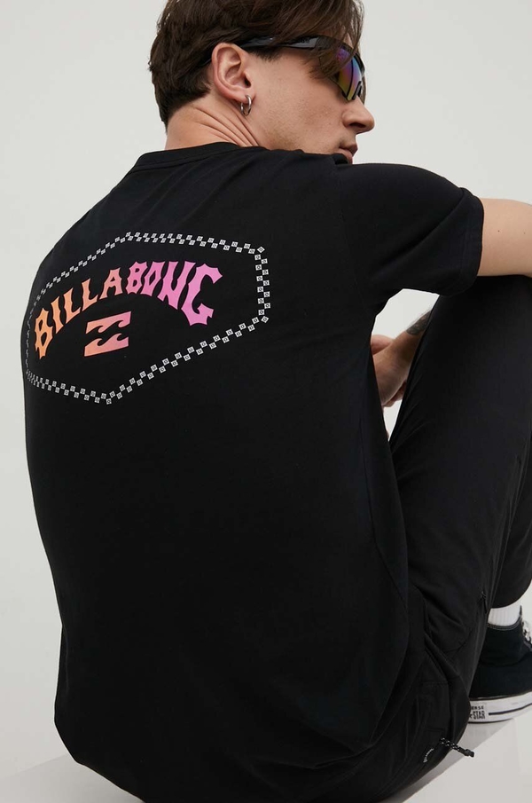Czarny t-shirt Billabong w młodzieżowym stylu z nadrukiem