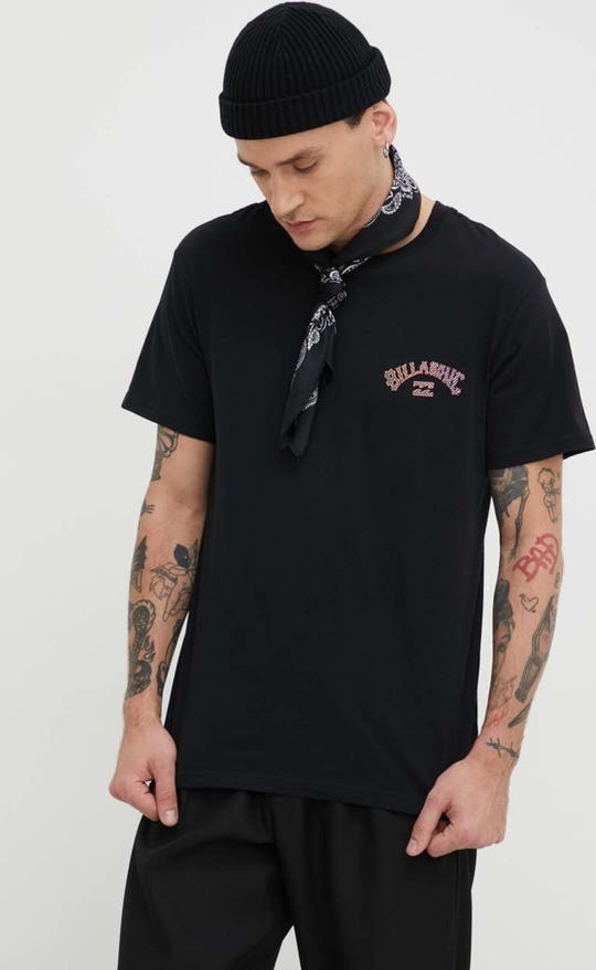 Czarny t-shirt Billabong z krótkim rękawem w młodzieżowym stylu z bawełny