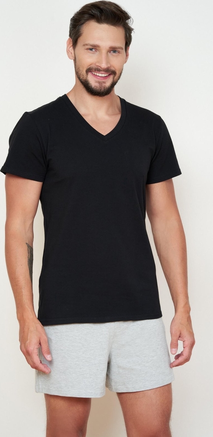 Czarny t-shirt Bohomoss z bawełny z krótkim rękawem