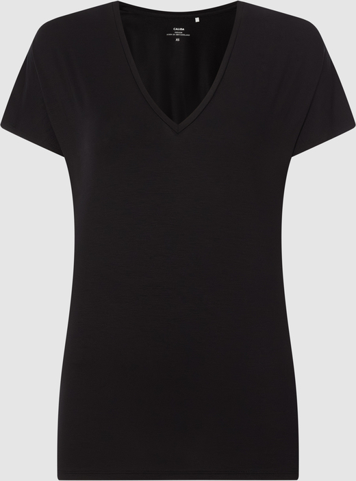 Czarny t-shirt Calida z dekoltem w kształcie litery v w stylu casual