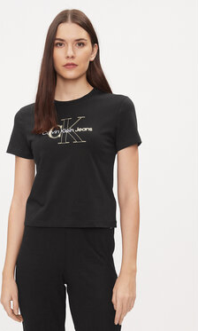 Czarny t-shirt Calvin Klein w młodzieżowym stylu z okrągłym dekoltem z krótkim rękawem