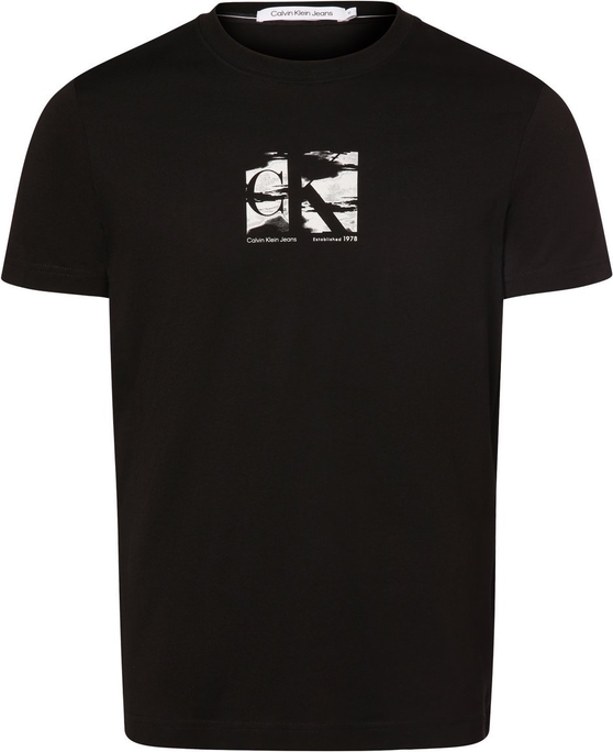 Czarny t-shirt Calvin Klein w stylu klasycznym z bawełny z nadrukiem