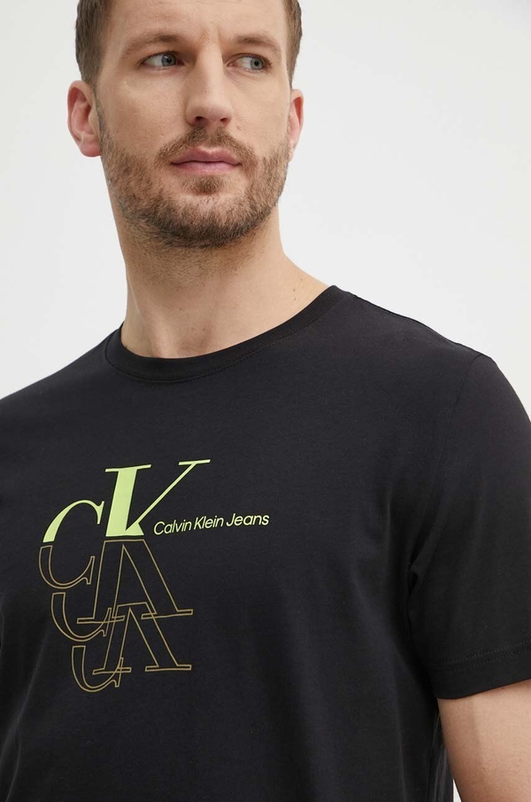 Czarny t-shirt Calvin Klein z bawełny z nadrukiem