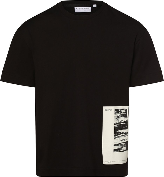 Czarny t-shirt Calvin Klein z dżerseju z nadrukiem z krótkim rękawem