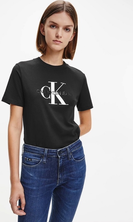 Czarny t-shirt Calvin Klein z krótkim rękawem w młodzieżowym stylu z okrągłym dekoltem