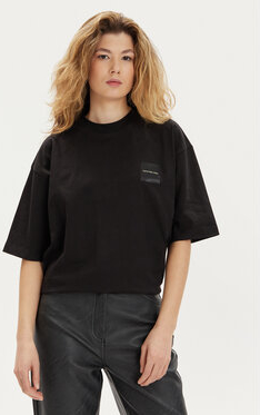Czarny t-shirt Calvin Klein z krótkim rękawem z okrągłym dekoltem
