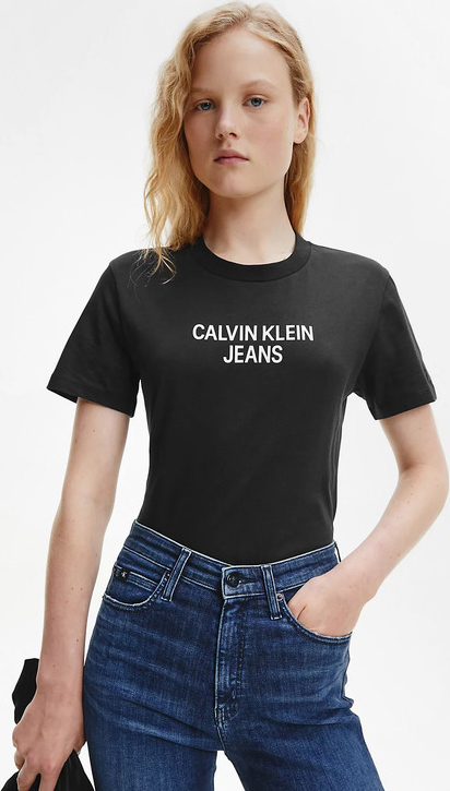Czarny t-shirt Calvin Klein z krótkim rękawem z okrągłym dekoltem