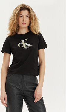 Czarny t-shirt Calvin Klein z krótkim rękawem z okrągłym dekoltem w młodzieżowym stylu