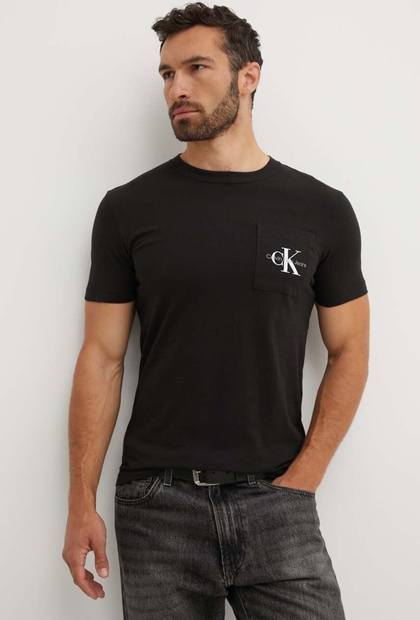 Czarny t-shirt Calvin Klein z nadrukiem w stylu casual z bawełny