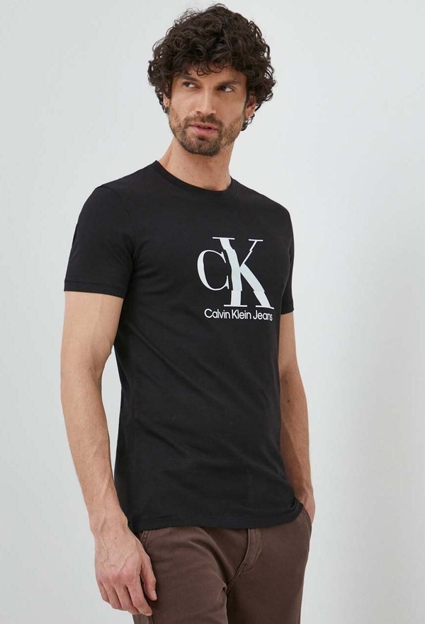 Czarny t-shirt Calvin Klein z nadrukiem z bawełny