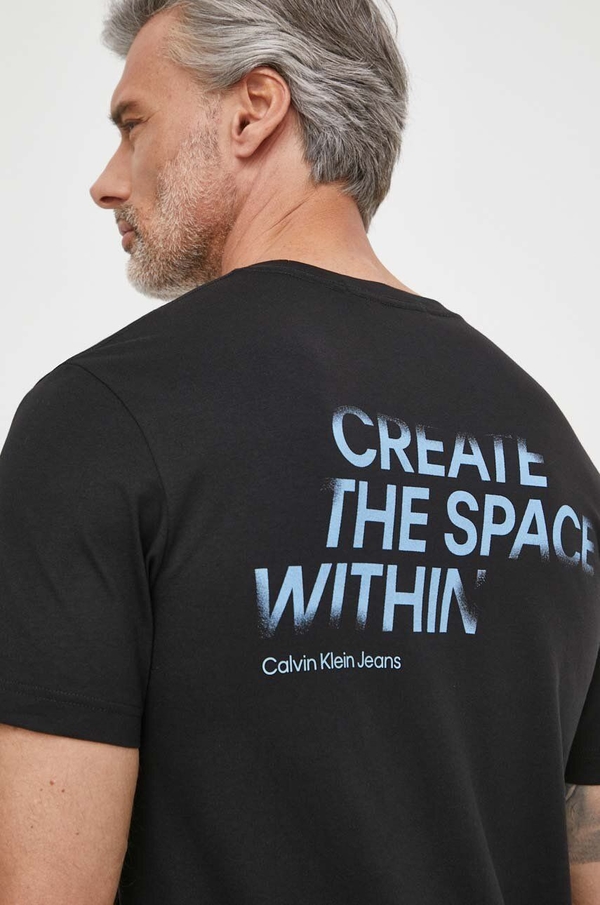 Czarny t-shirt Calvin Klein z nadrukiem z krótkim rękawem
