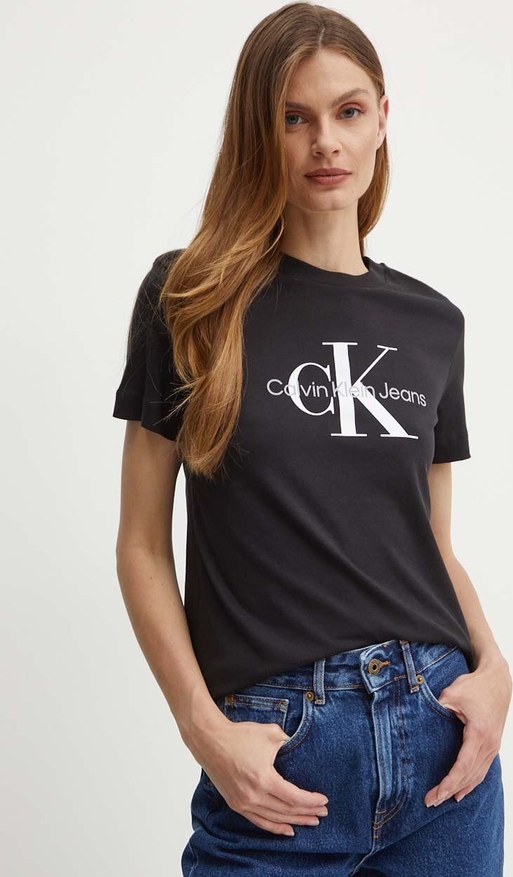 Czarny t-shirt Calvin Klein z okrągłym dekoltem w młodzieżowym stylu
