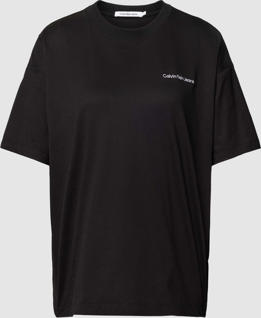 Czarny t-shirt Calvin Klein z okrągłym dekoltem z bawełny z krótkim rękawem