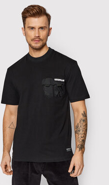 Czarny t-shirt Caterpillar z krótkim rękawem w młodzieżowym stylu