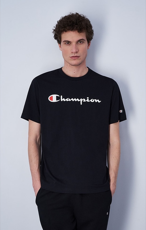 Czarny t-shirt Champion w sportowym stylu z krótkim rękawem