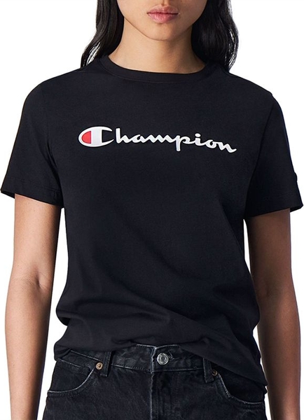 Czarny t-shirt Champion z bawełny z okrągłym dekoltem w stylu klasycznym
