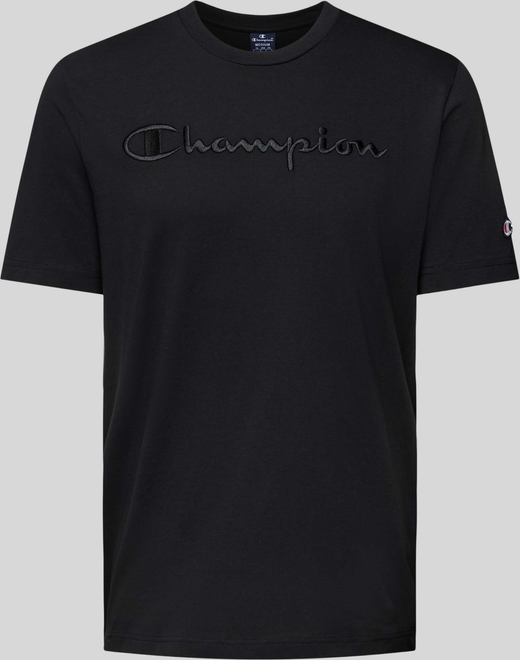 Czarny t-shirt Champion z krótkim rękawem w młodzieżowym stylu z bawełny