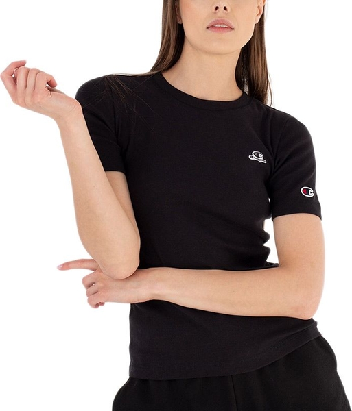 Czarny t-shirt Champion z krótkim rękawem w stylu klasycznym z bawełny