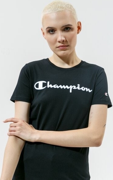 Czarny t-shirt Champion z krótkim rękawem z okrągłym dekoltem