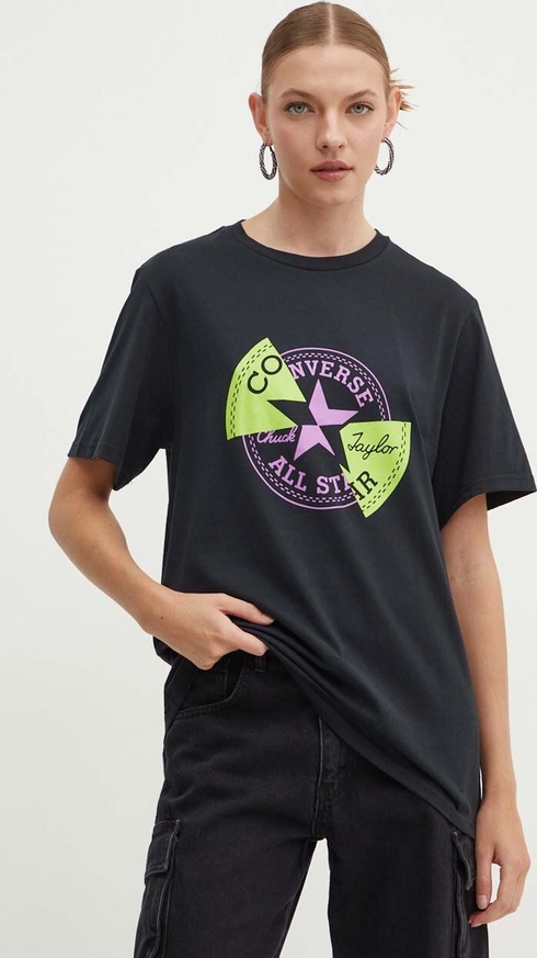 Czarny t-shirt Converse w młodzieżowym stylu z krótkim rękawem