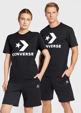 Czarny t-shirt Converse w sportowym stylu z krótkim rękawem z okrągłym dekoltem