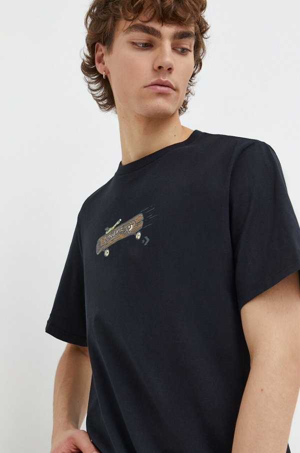 Czarny t-shirt Converse z bawełny z nadrukiem w młodzieżowym stylu