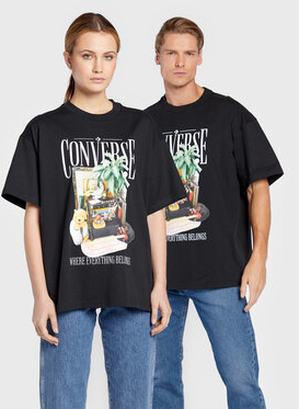 Czarny t-shirt Converse z krótkim rękawem z okrągłym dekoltem