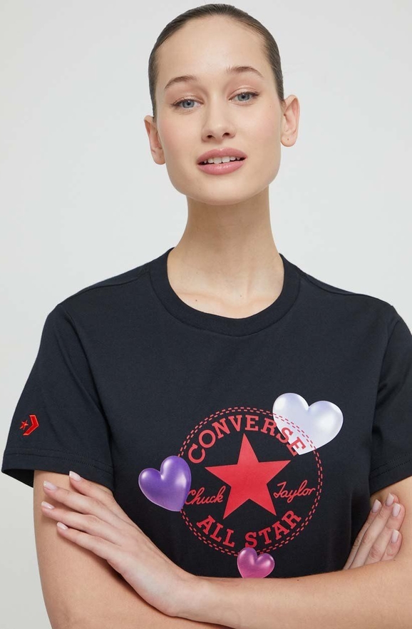 Czarny t-shirt Converse z nadrukiem z krótkim rękawem