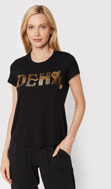 Czarny t-shirt Deha z krótkim rękawem z okrągłym dekoltem w młodzieżowym stylu