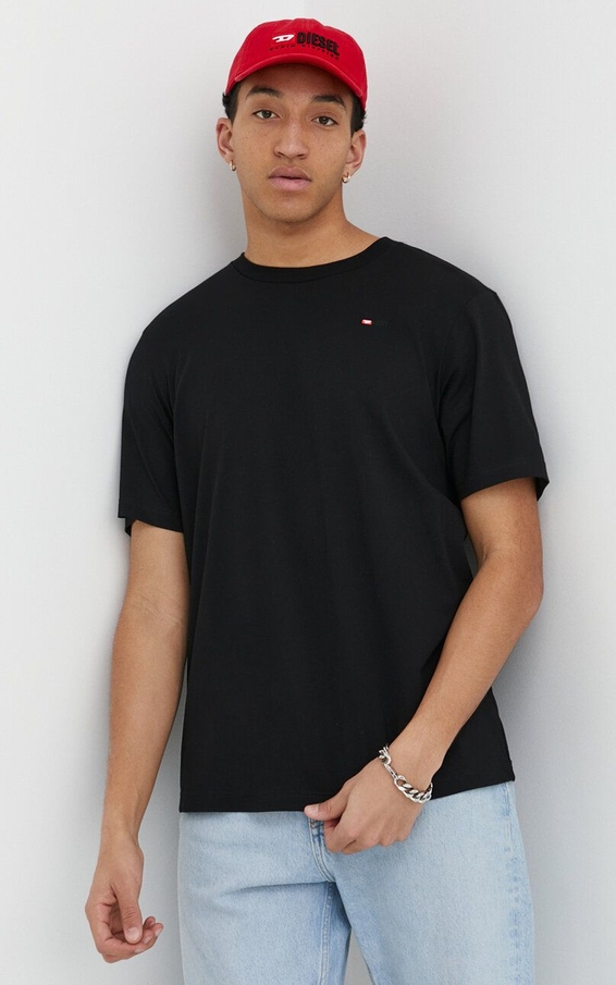 Czarny t-shirt Diesel z krótkim rękawem w stylu casual z bawełny