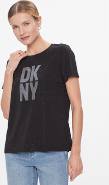 Czarny t-shirt DKNY z krótkim rękawem w młodzieżowym stylu