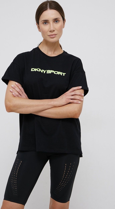 Czarny t-shirt DKNY z krótkim rękawem z bawełny