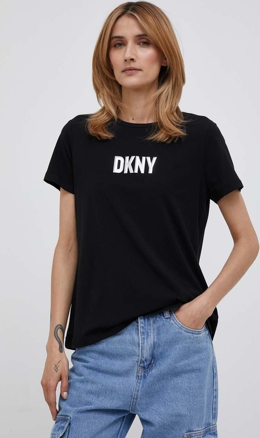 Czarny t-shirt DKNY z krótkim rękawem z okrągłym dekoltem