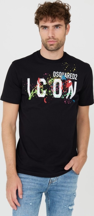 Czarny t-shirt Dsquared2 z nadrukiem z krótkim rękawem w młodzieżowym stylu
