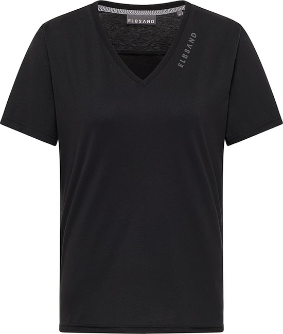 Czarny t-shirt Elbsand z krótkim rękawem w stylu casual