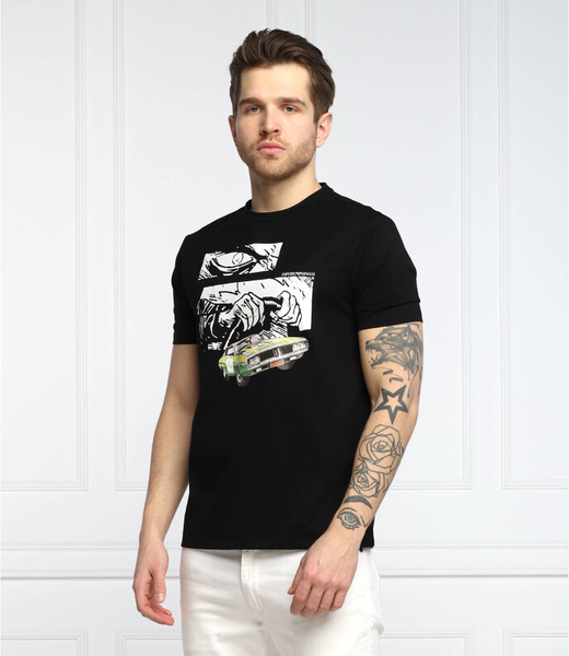 Czarny t-shirt Emporio Armani w młodzieżowym stylu z nadrukiem