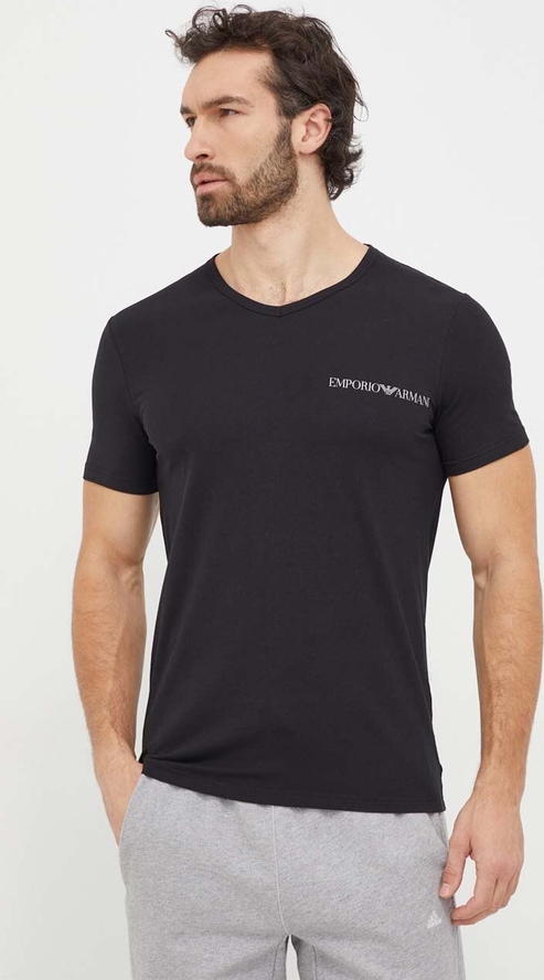Czarny t-shirt Emporio Armani w stylu casual z krótkim rękawem z nadrukiem